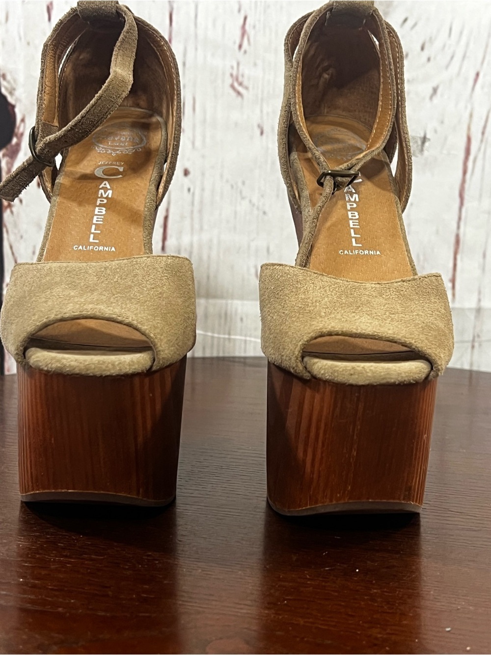 JEFFREY CAMPBELL HAVANA STR8TUP Taupe Suede Heelless Platform Wedge Sandals 6.5 - Picture 4 of 13